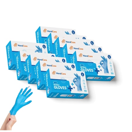 Handcare Disposable Gloves, 4 mil Palm, Nitrile, Powder-Free, L, 1000 PK, Blue HC-NEBL40LG